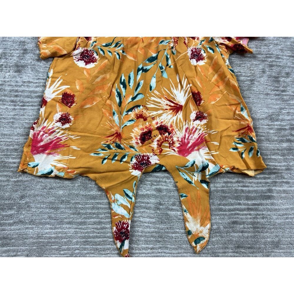 Miss LiLi Top Womens‎ 1X Orange Floral Off Shoulder Tied Front Rayon - Picture 3 of 12